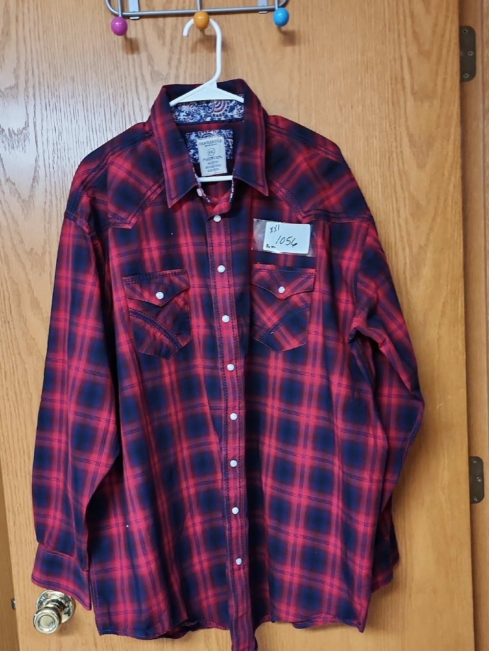 Panhandle rough stock Men's Red Plaid snap Shirt xxl number 1056